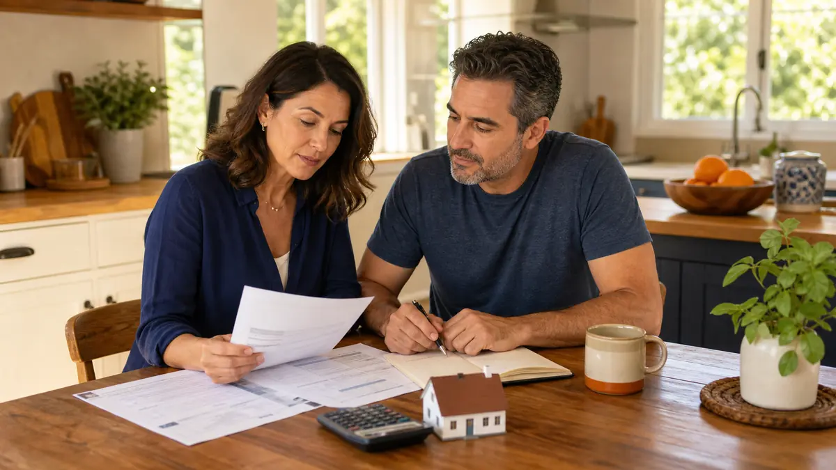 California homeowners reviewing mortgage refinance and home equity options at their kitchen table